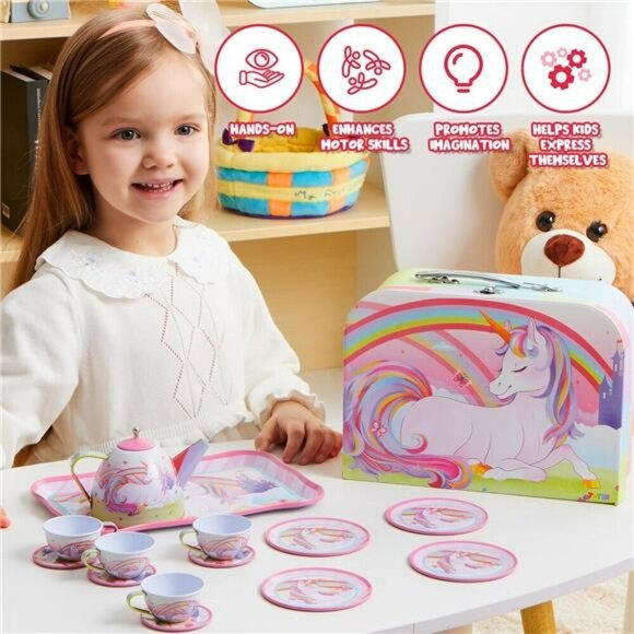 Unicorn Tea Set for Toddlers Tea Party Set for Children Kids Pretend Role Play - Picture 6 of 7